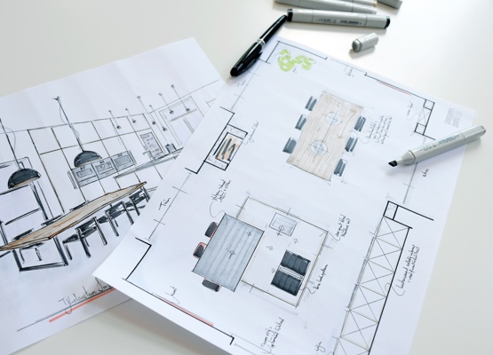 Schets van een keuken indeling
